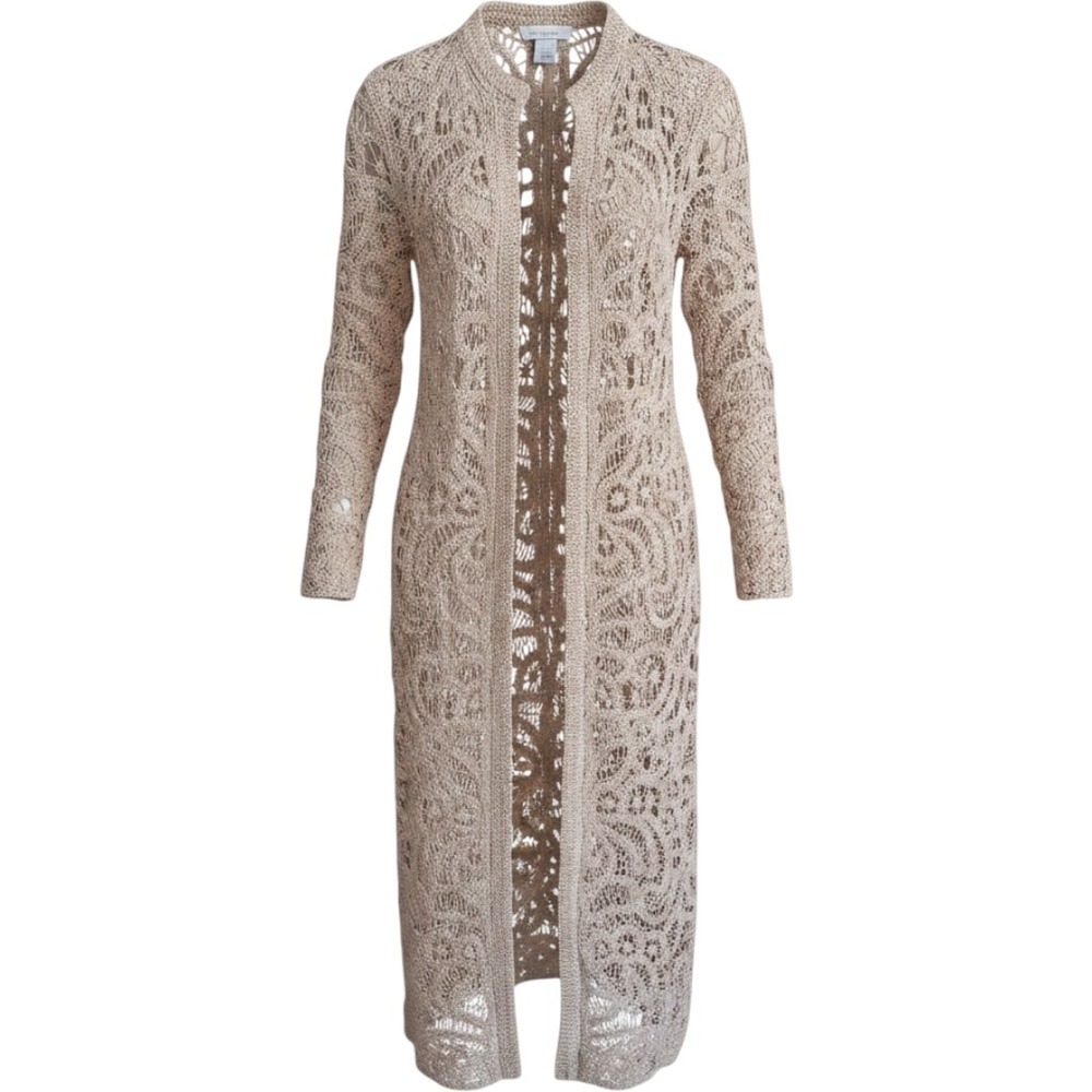 House of Harlow 1960 Beige Crochet Lace Open Front Duster Cardigan Womens Large
